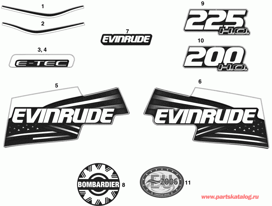 ��������� Evinrude E225DHLSOF  - cals Hl, Hx. Models