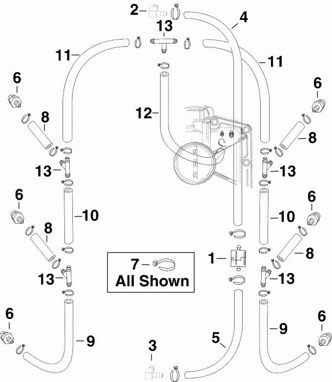 ��������� ��������� EVINRUDE E225DHXSOC  - l Recirculation Hoses / l Recirculation �����s