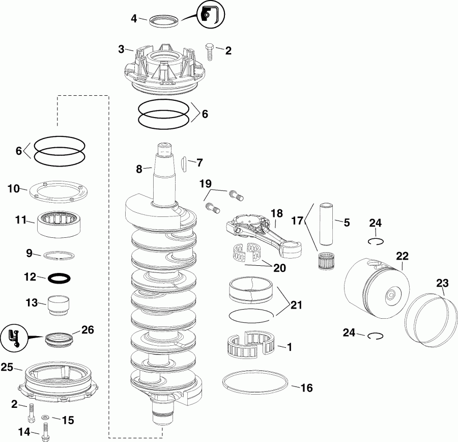 ��������� EVINRUDE E225DPLSOC  - ankshaft & Pistons - ank��� & ������
