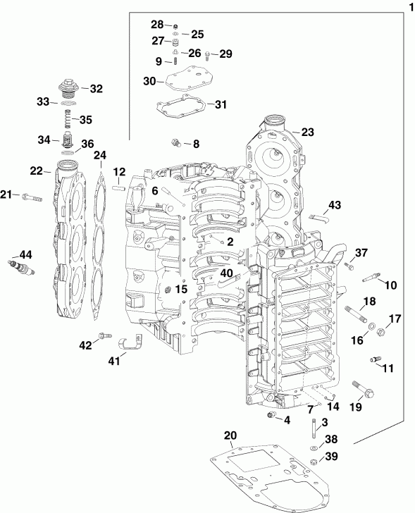 ��������� ��������� Evinrude E225DPZSOC  - linder & ������ ��������� - linder & Crankcase