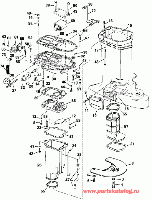 ��������� ��������� Evinrude E225FCZSOE  - haust ������ - haust Housing