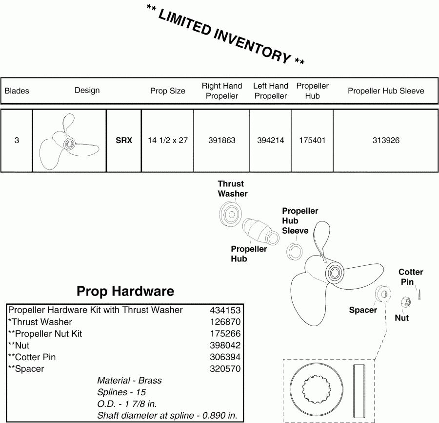 ��������� ����� ������� E225FHXSOC  - ainless Steel Srx Propellers & Hardware V6 & V8 Gearcase (2 Stroke) - ainless Steel Srx ������� ����s & Hardware V6 & V8 �������� (2 Stroke)