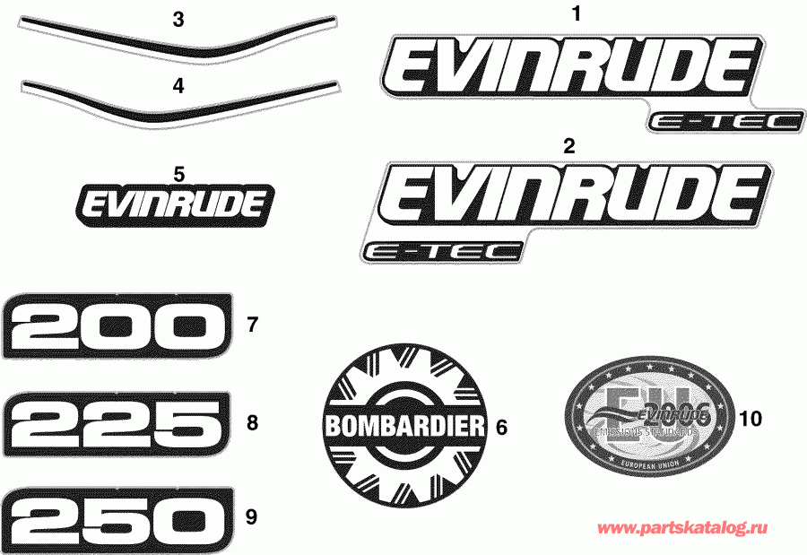 ����� Evinrude E250DPLSOC  - cals Blue Models - cals ������� Models