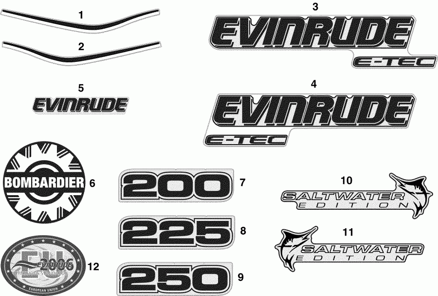 �������� ��������� ����� Evinrude E250DPLSOC  - cals ����� Models / cals White Models