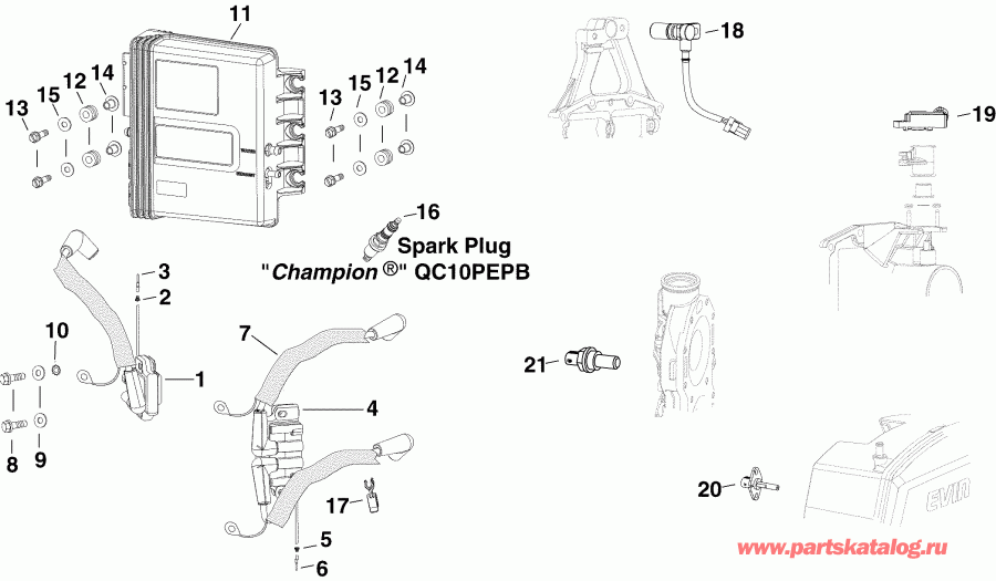 ��������� ����� Evinrude E250DPXSOC  - m, �������, ������� ���������s & ����� ���������s / m, Sensors, Ignition Coils & Spark Plugs