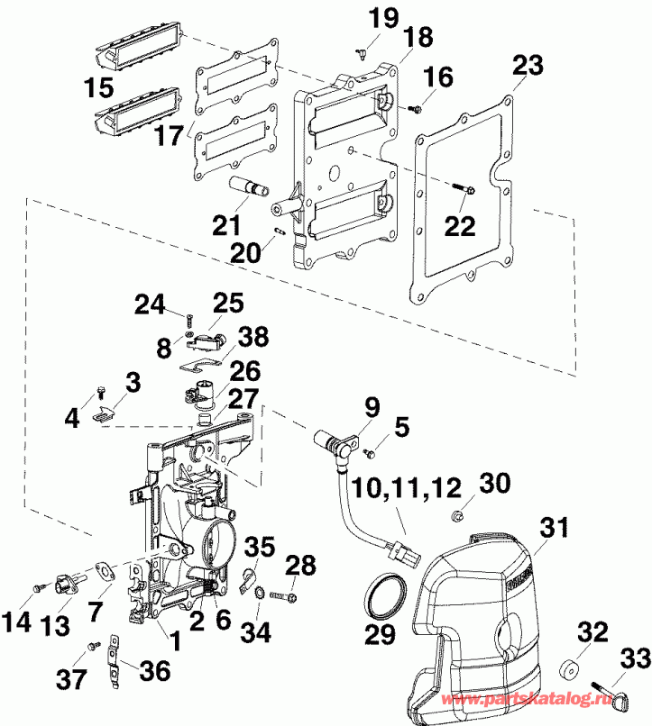 ��������� ����� EVINRUDE E40DRLSOR  - rottle Body & Intake Manifold