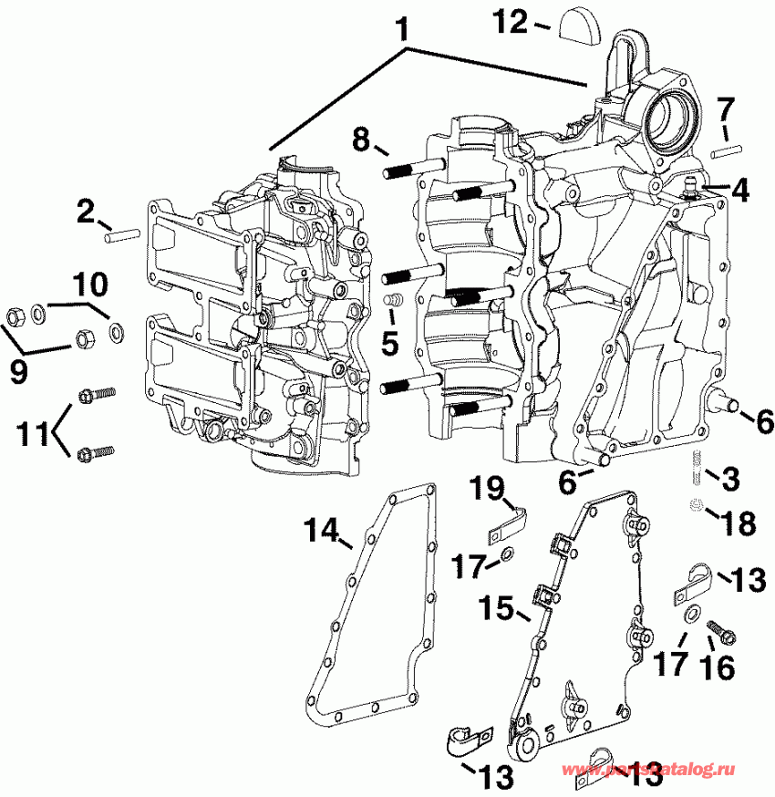 ��������� ����� EVINRUDE E60WDRYSOS  - linder/crankcase / linder / ������ ���������