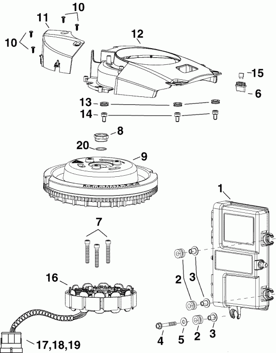 �������� ����� Evinrude E90DSLSOC  - m, Stator, Flywheel / m, ������, �������