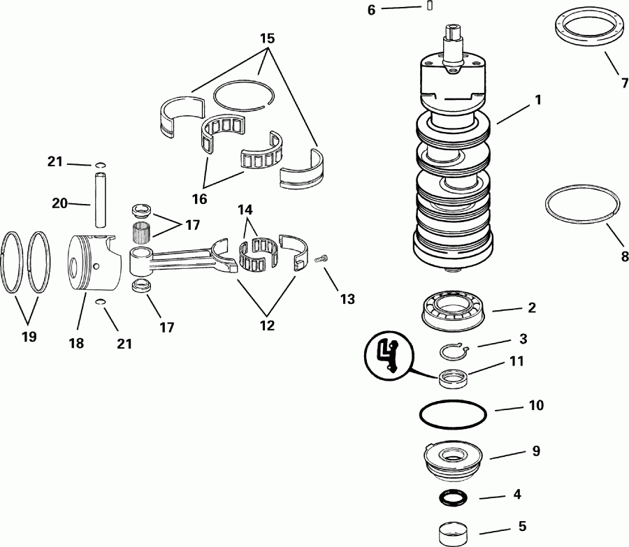  Evinrude E115FSLSDS  - ankshaft & Pistons - ank��� & ������