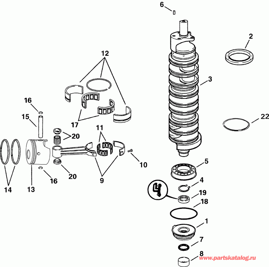 ��������� ��������� Evinrude E135FPXSDE  - ank��� & ������ / ankshaft & Pistons