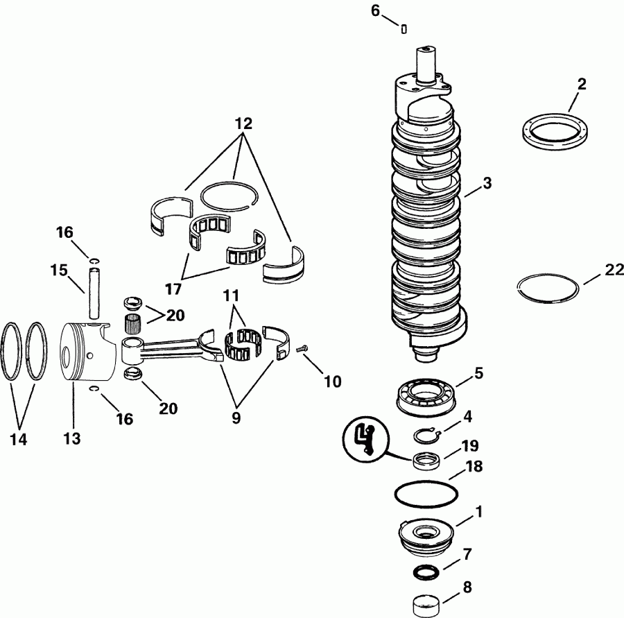 �������� ��������� ����� EVINRUDE E135FSLSDE  - ank��� & ������ - ankshaft & Pistons