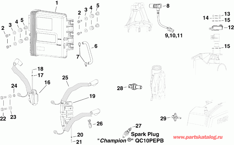 ��������� EVINRUDE E225DCXSDR  - m, �������, ������� ���������s & ����� ���������s - m, Sensors, Ignition Coils & Spark Plugs