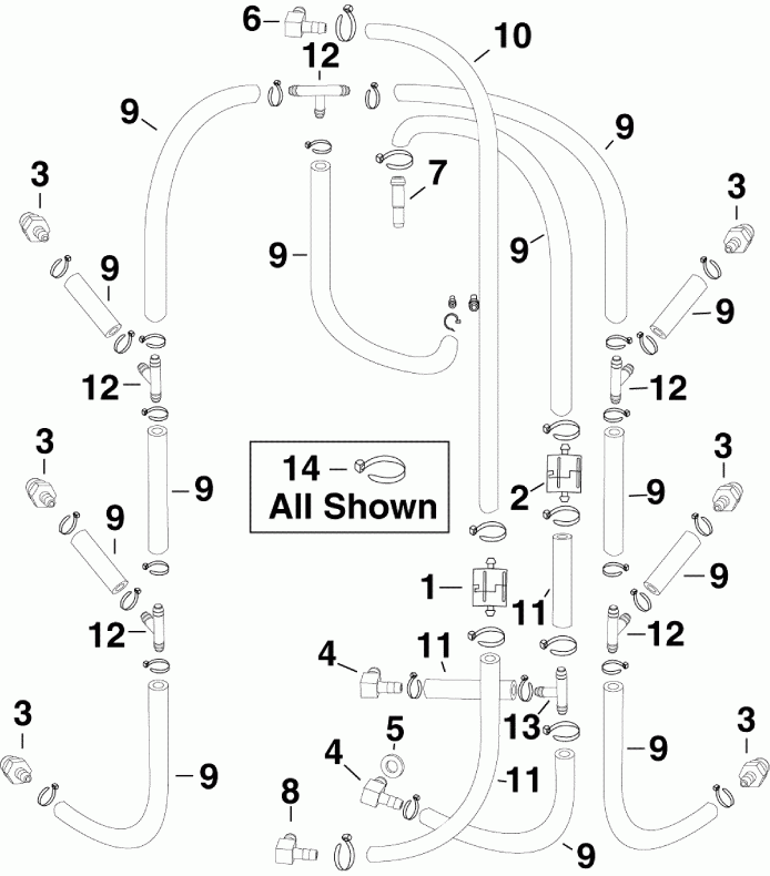 ��������� ��������� EVINRUDE E250DCZSDR  - l Recirculation �����s - l Recirculation Hoses