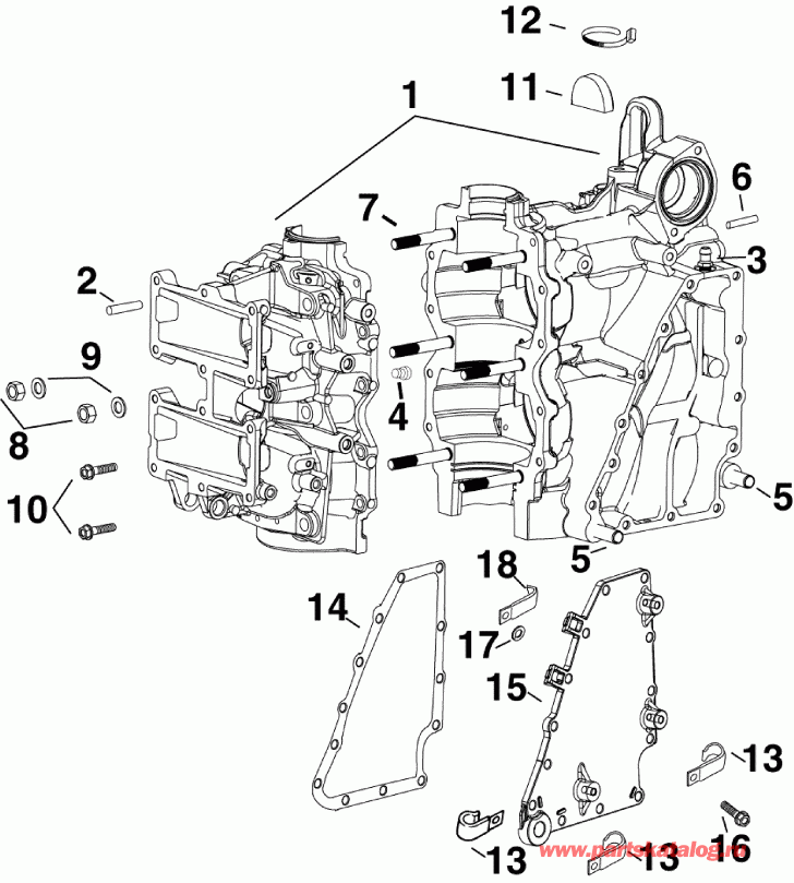 ��������� ����� Evinrude E40DPLSDA  - linder/crankcase / linder / ������ ���������
