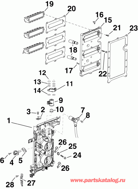 �������� ��������� ����� EVINRUDE E75DPLSDA  - take ��������� Assembly - take Manifold Assembly