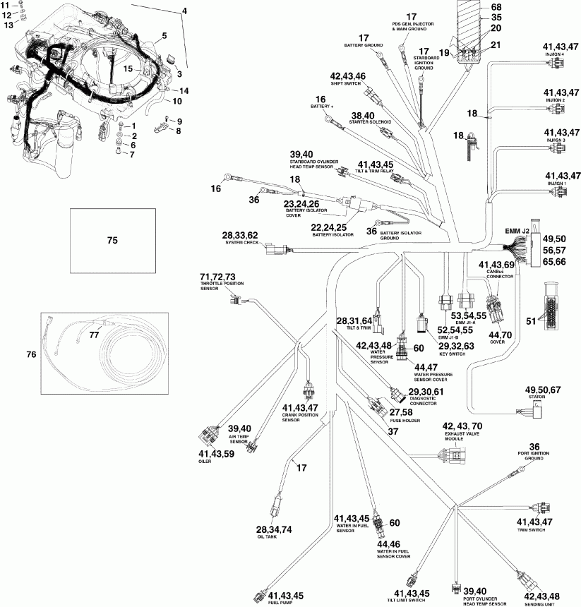 ��������� ��������� Evinrude E115DBXSUC  - ectrical ���� �������� / ectrical Harness