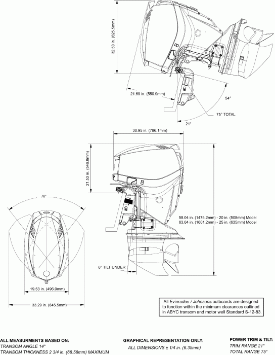 ��������� ����� Evinrude E115DBXSUC  - ofile Drawing - ofile Drawing