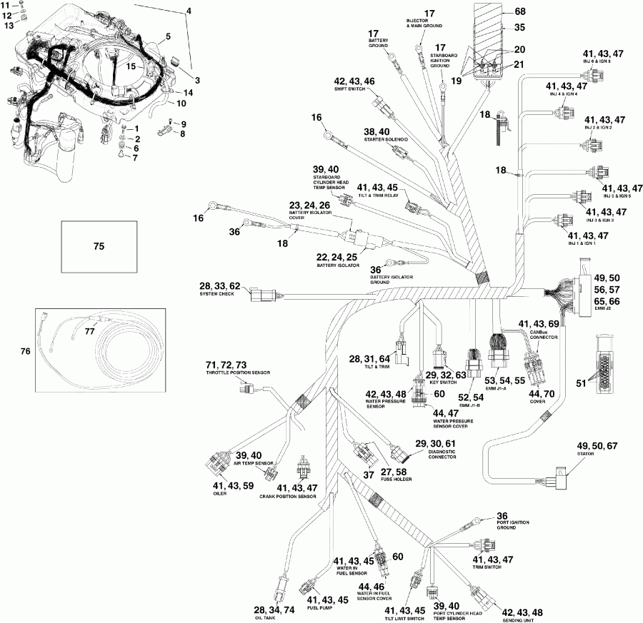��������� ��������� Evinrude E200DSLSUF  - ectrical Harness