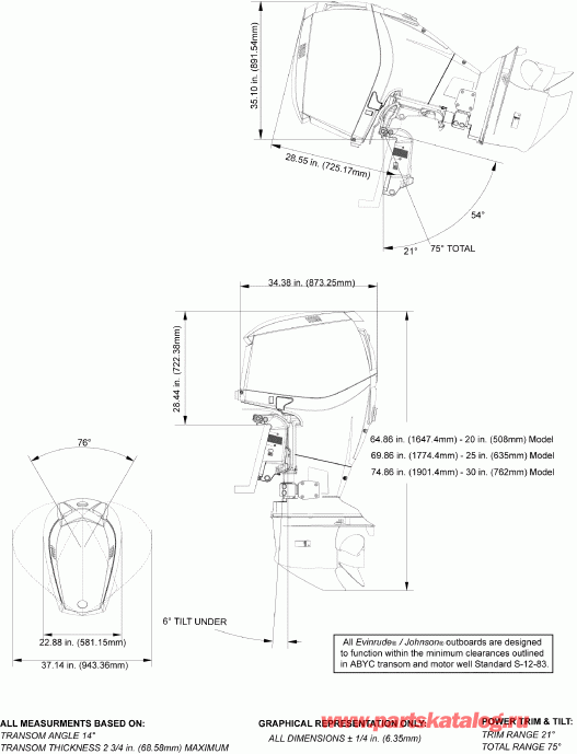 ����� Evinrude E225DCXSUA  - ofile Drawing / ofile Drawing