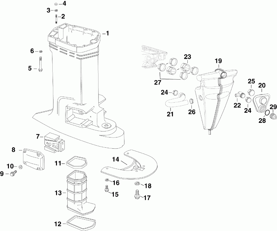 ��������� ����� Evinrude E225DPXSUA  - haust Housing & Muffler