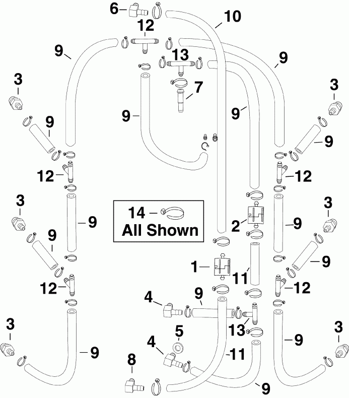 ��������� ��������� EVINRUDE E250DPXSUA  - l Recirculation Hoses