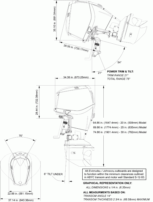 ��������� ����� Evinrude E225DHLSCM  - ofile Drawing / ofile Drawing