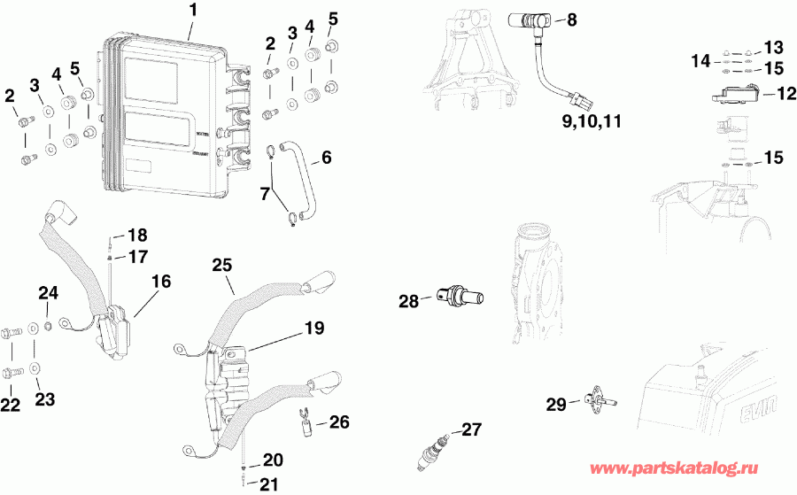 �������� ��������� ����� Evinrude E225DHXSCA  - m, Sensors, Ignition Coils & Spark Plugs - m, �������, ������� ���������s & ����� ���������s