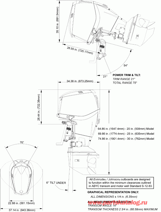 ��������� EVINRUDE E225DPZSCG  - ofile Drawing / ofile Drawing