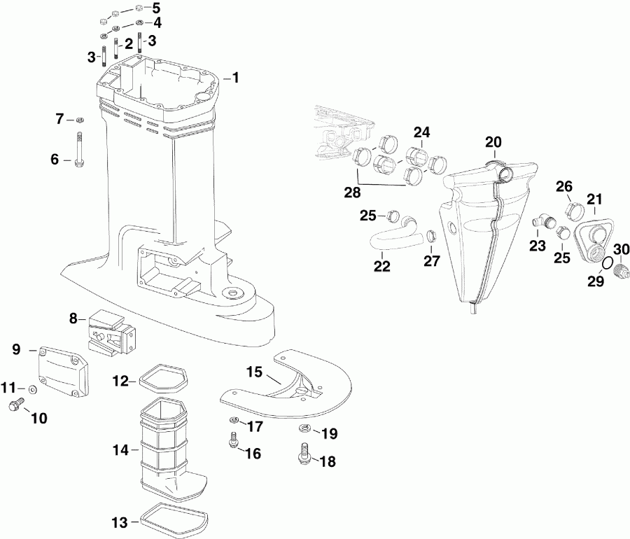 ��������� �������� ����� Evinrude E250DPZSCF  - haust Housing & Muffler / haust ������ & Muffler