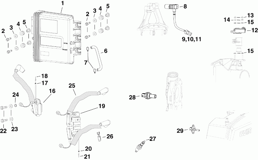 ����� EVINRUDE E300DPXSCS  - m, Sensors, Ignition Coils & Spark Plugs