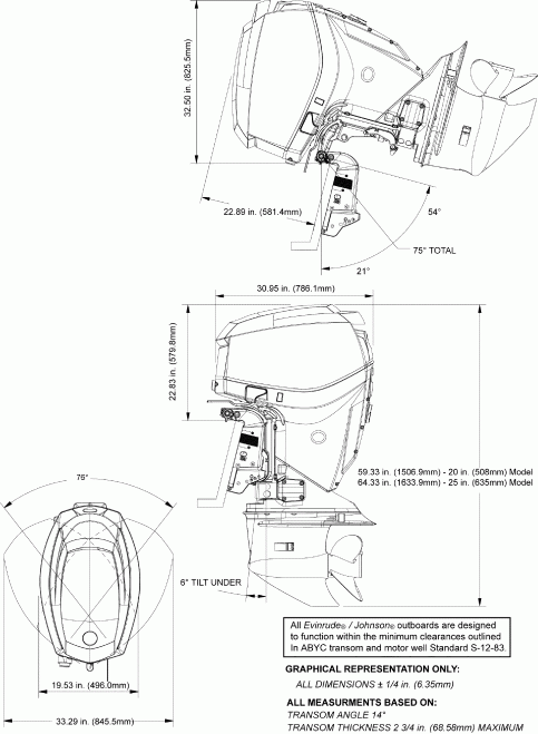 ��������� ����� EVINRUDE E130DPXSES  - ofile Drawing - ofile Drawing