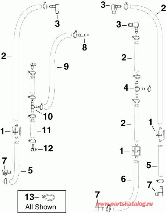 ��������� ����� Evinrude E150DHLSEA  - l Recirculation �����s - l Recirculation Hoses