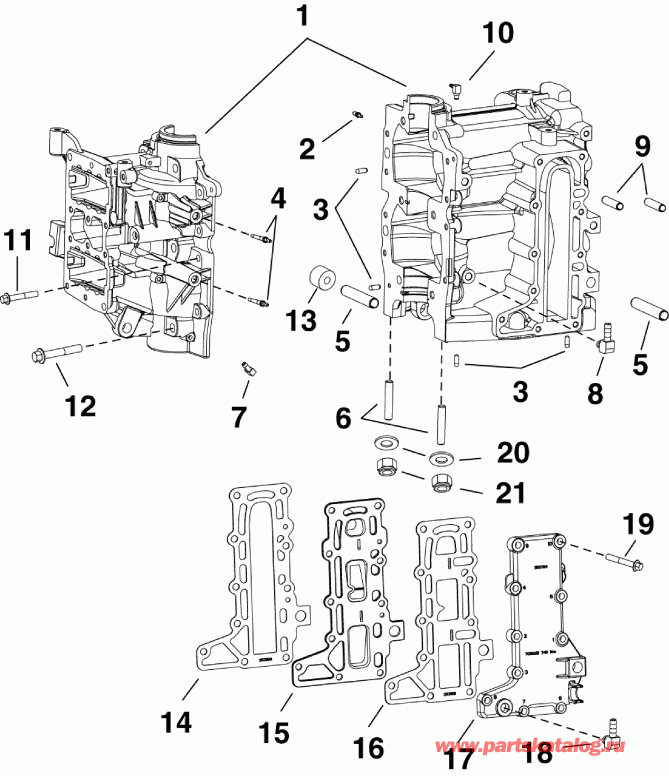 ����� EVINRUDE E25DTELSES  - linder/crankcase / linder / ������ ���������