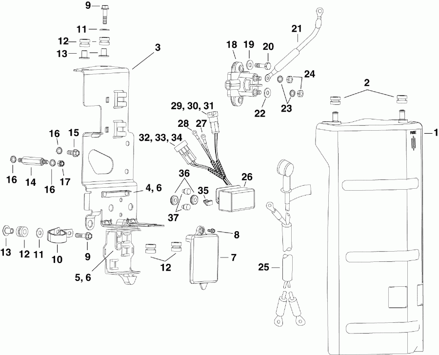 ��������� ��������� EVINRUDE E300DPXSEC  - ectrical Bracket & Components