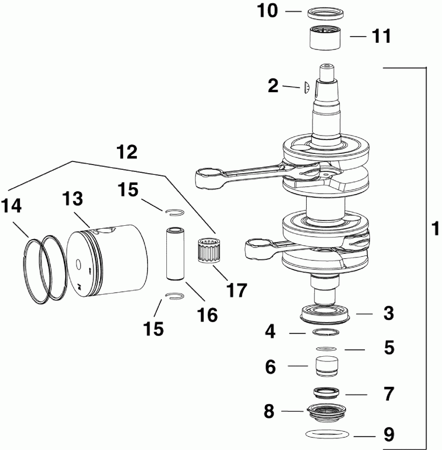 ��������� ��������� Evinrude E30DRSES  - ank��� & ������ / ankshaft & Pistons