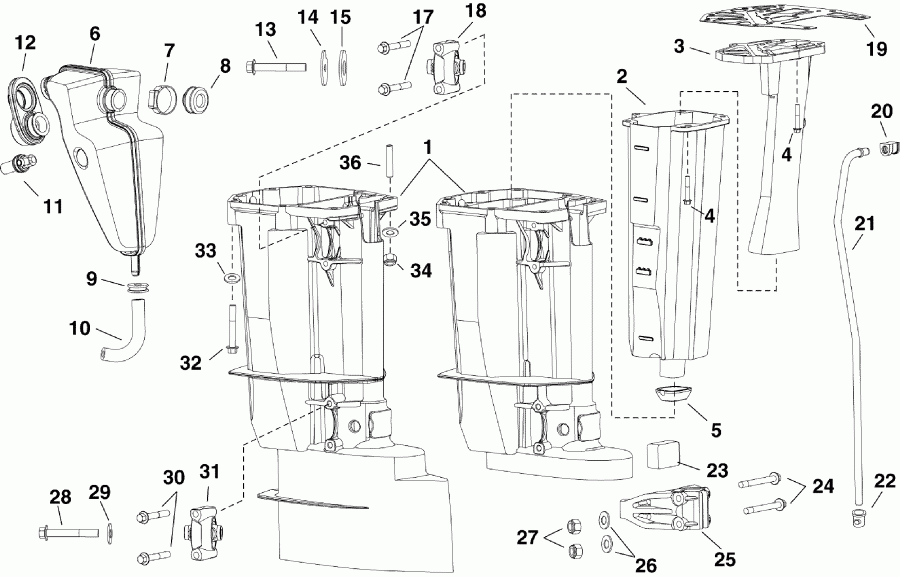  Evinrude E30DTLSES  - haust ������ - haust Housing