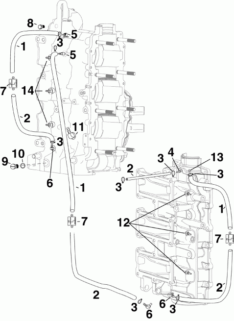  Evinrude E90WDEXSEC  - linder /   Fittings & Oil Recirculation s - linder/crankcase Fittings & Oil Recirculation Hoses