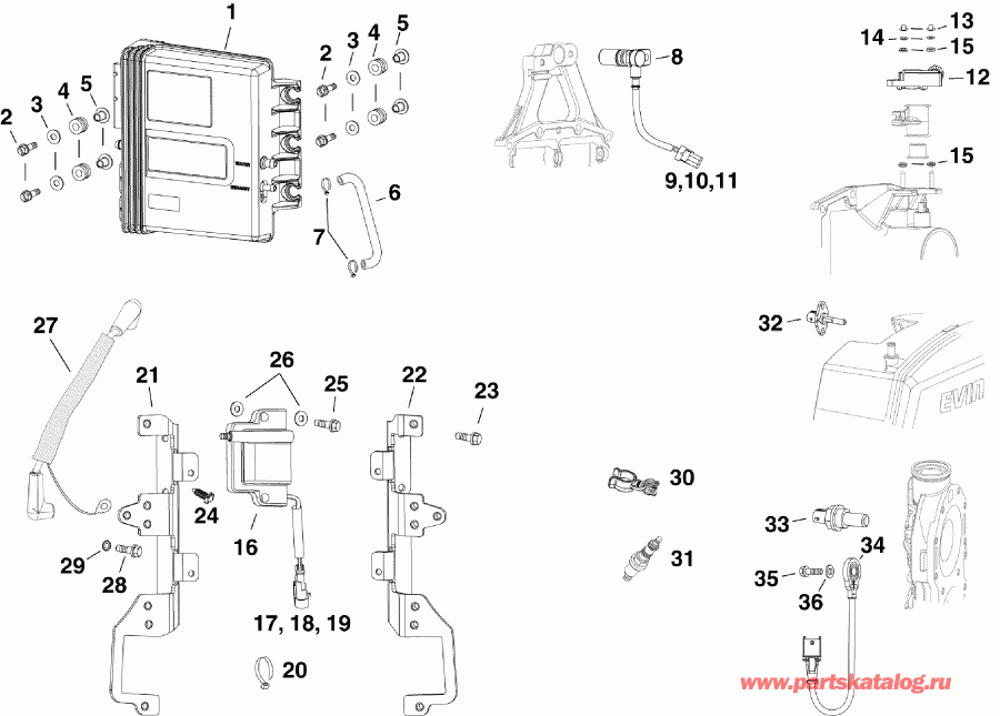 �������� ����� Evinrude DE250CZISS  - m, �������, ������� ���������s & ����� ���������s / m, Sensors, Ignition Coils & Spark Plugs