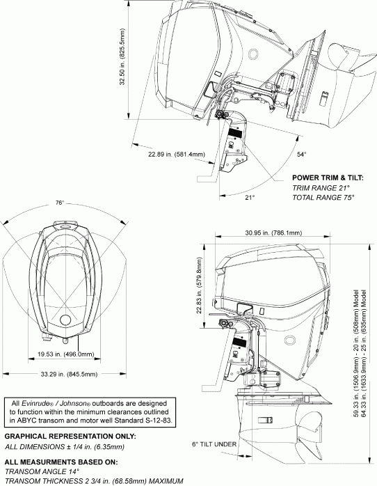 ����� EVINRUDE E115HSLISC  - ofile Drawing / ofile Drawing