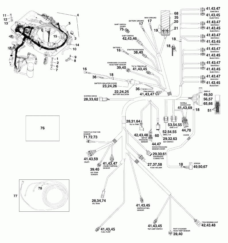 ��������� ����� EVINRUDE E150DHLISM  - ectrical ���� �������� - ectrical Harness
