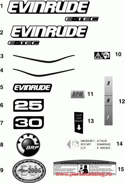 ��������� ��������� Evinrude E25DTLISC  - cals / cals