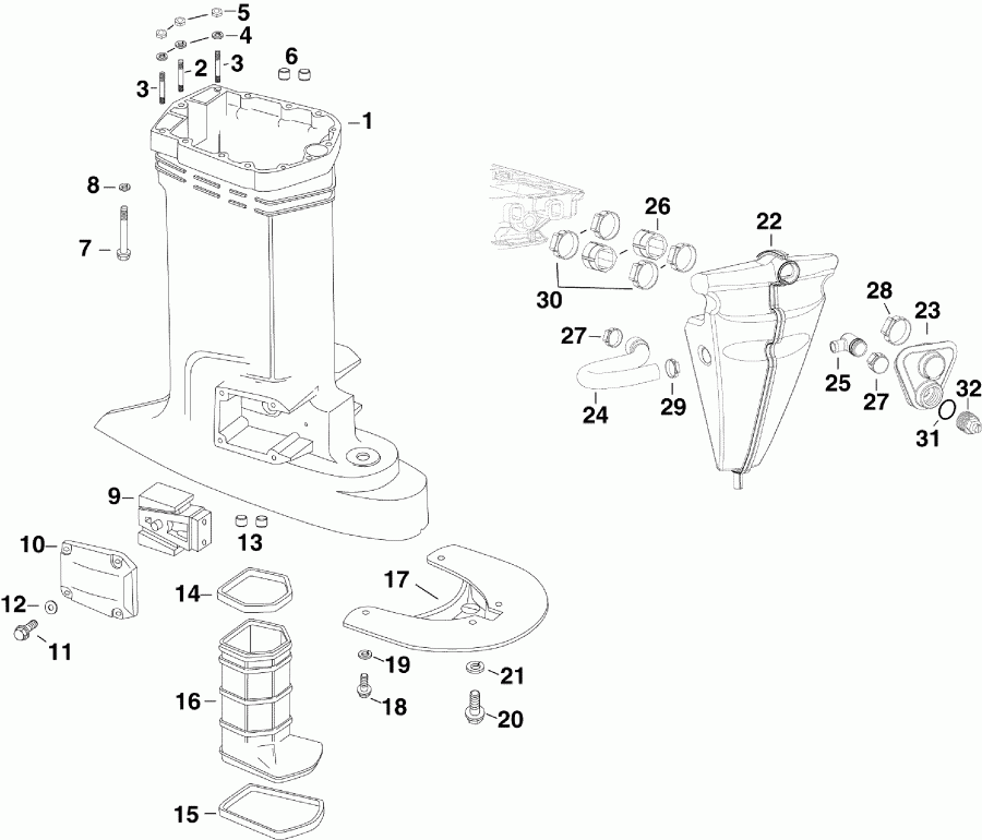 ��������� ����� Evinrude E300DCXISG  - haust Housing & Muffler / haust ������ & Muffler