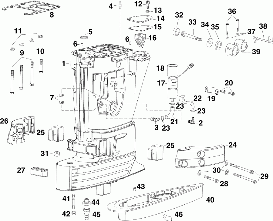 ��������� ��������� EVINRUDE E65WDRLISF  - haust Housing
