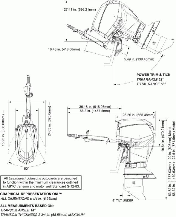 ��������� ��������� EVINRUDE E65WDRLISF  - ofile Drawing / ofile Drawing