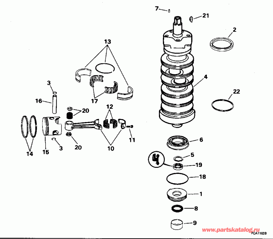 �������� ��������� ����� Evinrude E115ELEOC 1995  - ankshaft & Piston