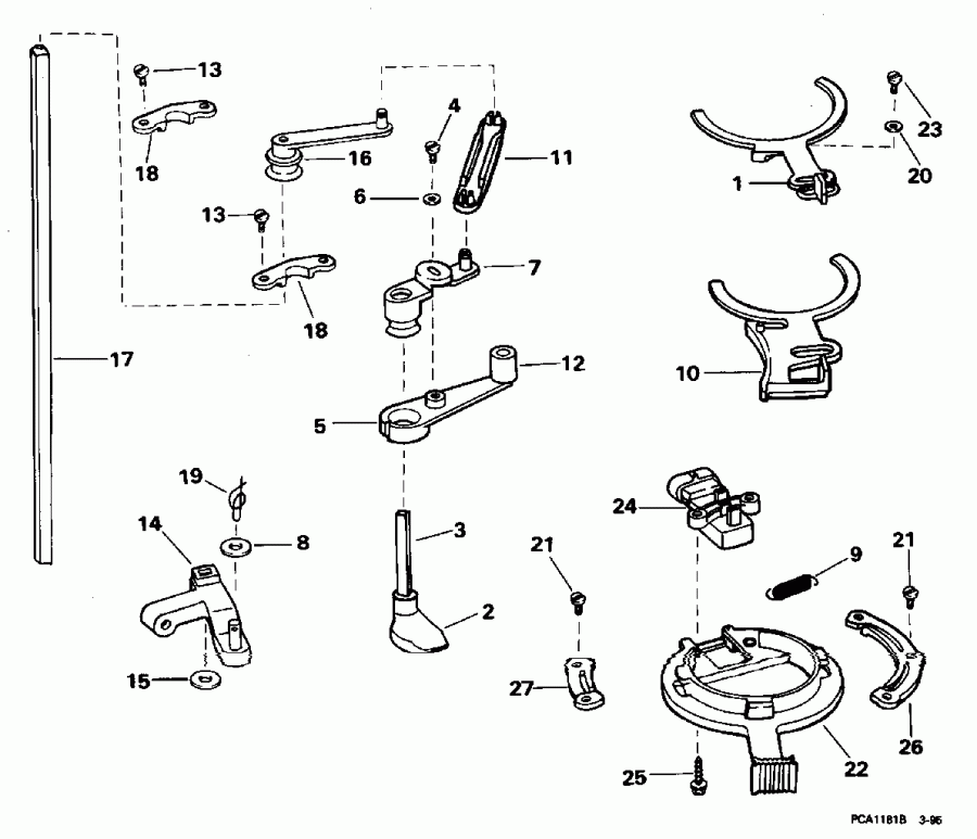 ����� EVINRUDE E115GLEOC 1995  - rottle ��������� �������� / rottle Linkage