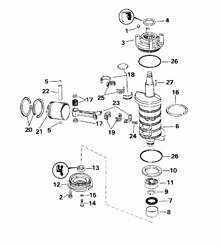 �������� ��������� ����� Evinrude E115TLEOR 1995  - ank��� & ������� - ankshaft & Piston