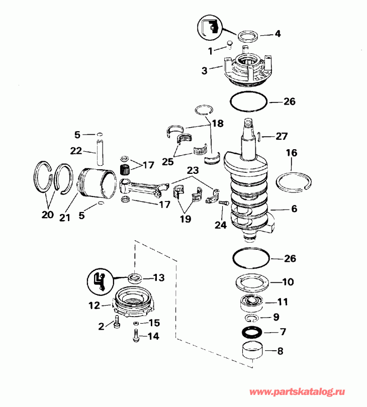 �������� ��������� ����� Evinrude E115TXAOR 1995  - ank��� & ������� - ankshaft & Piston