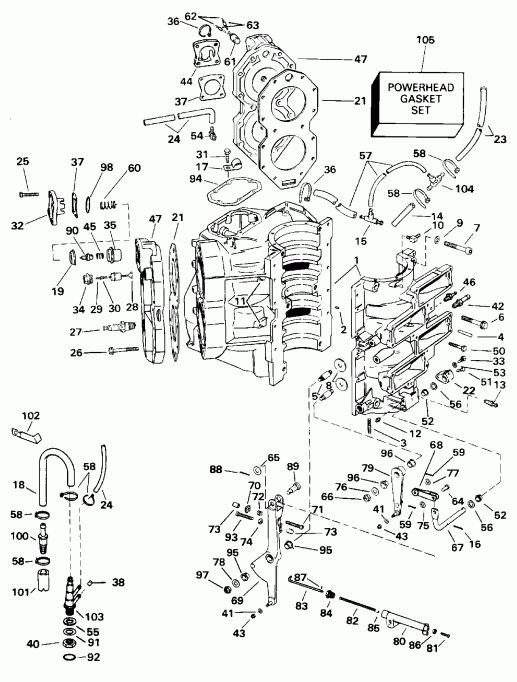 ��������� ��������� EVINRUDE E125WTPLE 1995  - linder & Crankcase - linder & ������ ���������