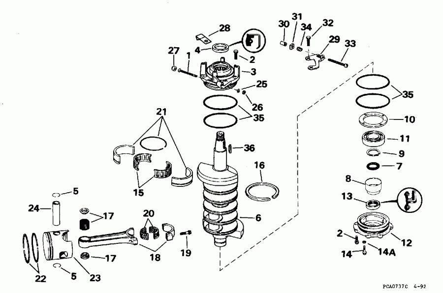 ��������� ����� Evinrude E130CXAOR 1995  - ankshaft & Piston / ank��� & �������